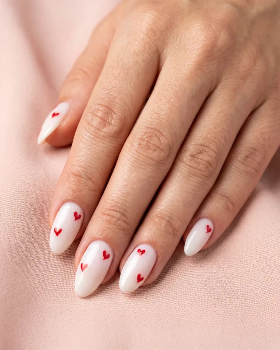 Petits Cœurs — Base blanche, un cœur rouge par-ci par-là. Simple, et ça marche toujours.