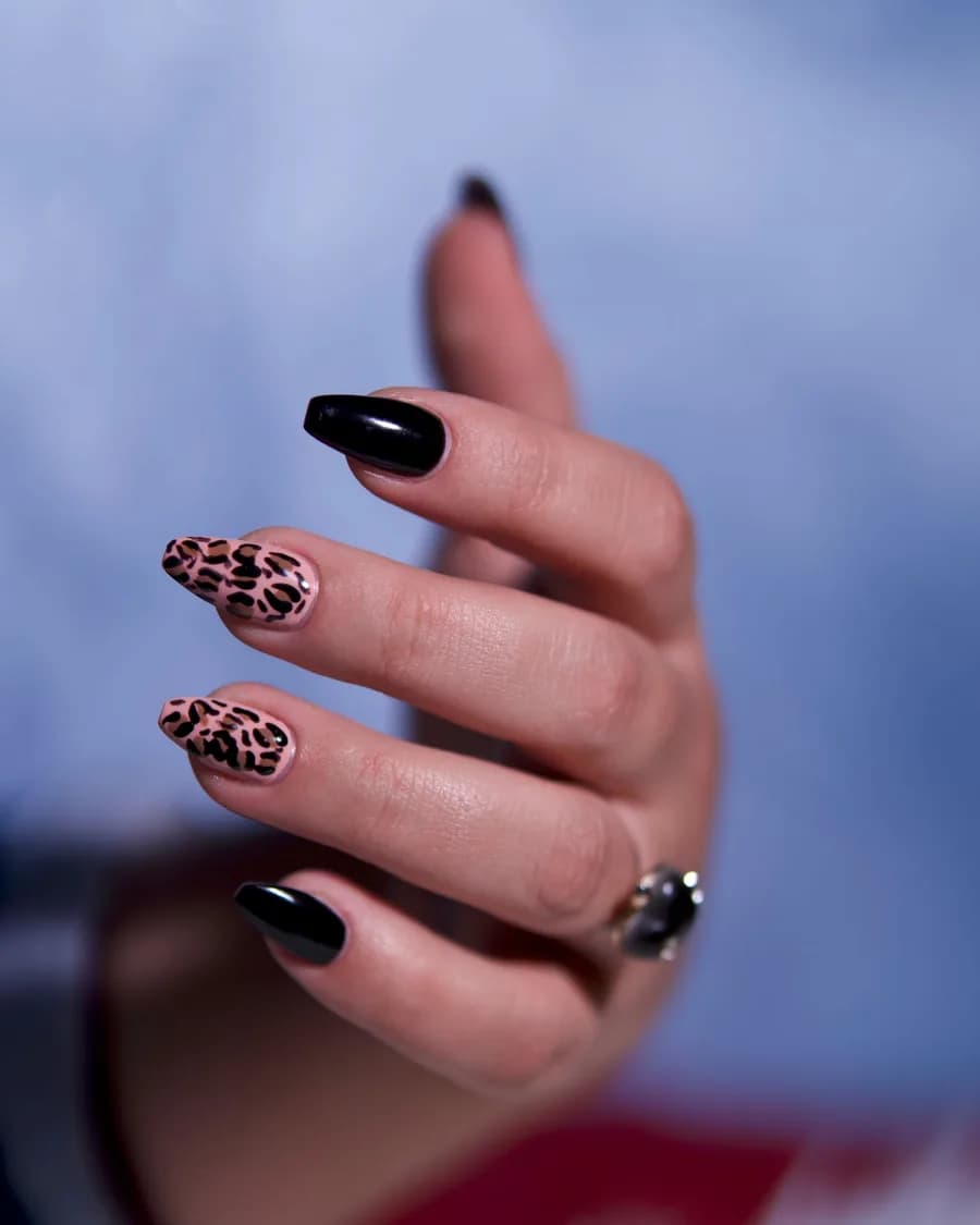 Léopard Noir — L'animalier fin, alterné avec du noir laqué.