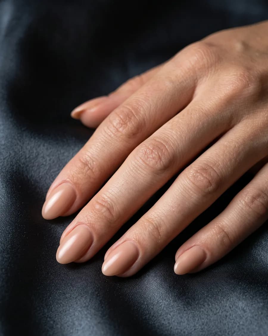 Nude Nuit — Un nude tiède posé sur du satin sombre. Sobre, jamais fade.